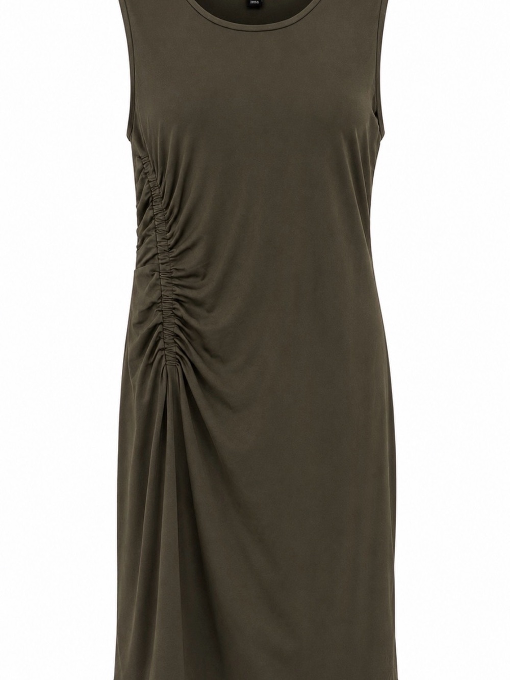 Olive Asymmetrical Gathered Sheath Dress Ann Taylor Sleeveless Minimalist Midi